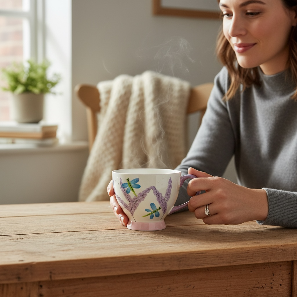 Hand-Painted Dragonfly Fine China Mug Set