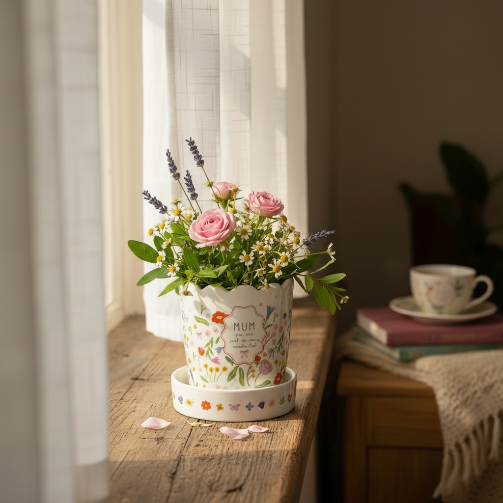 Charming Mum Plant Pot / Vase & Tray