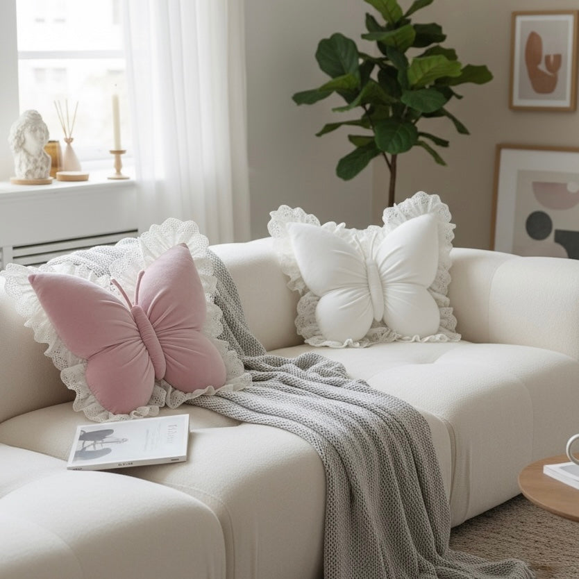 Velvet & Lace Butterfly Cushion