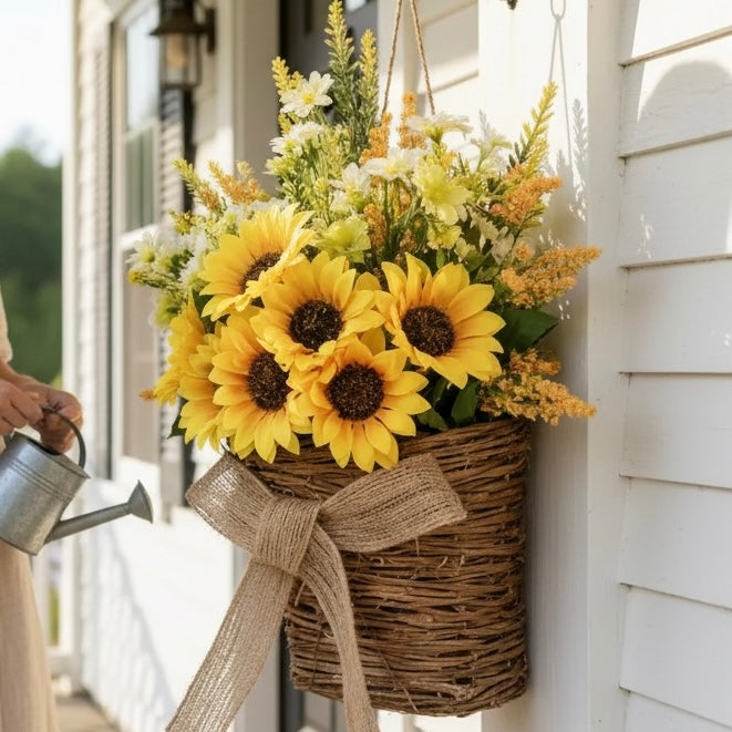 Spring Sunflower Basket Wreath