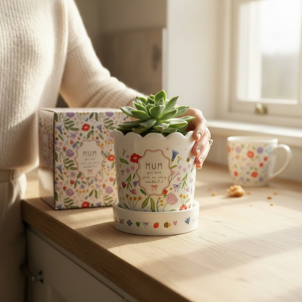 Charming Mum Plant Pot / Vase & Tray