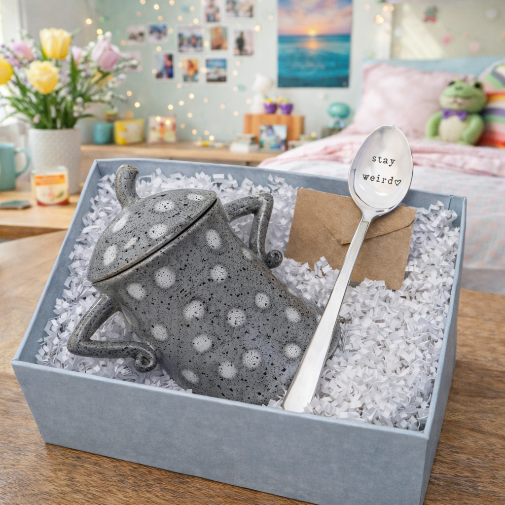 Ceramic Canisters with Attitude – 4 Colours | Gift Set with “Stay Weird” Spoon
