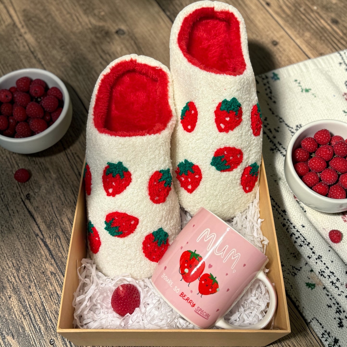 Strawberry Themed Slipper Mug & Candle Gift Set