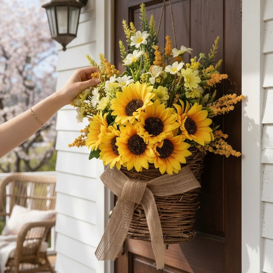 Spring Sunflower Basket Wreath