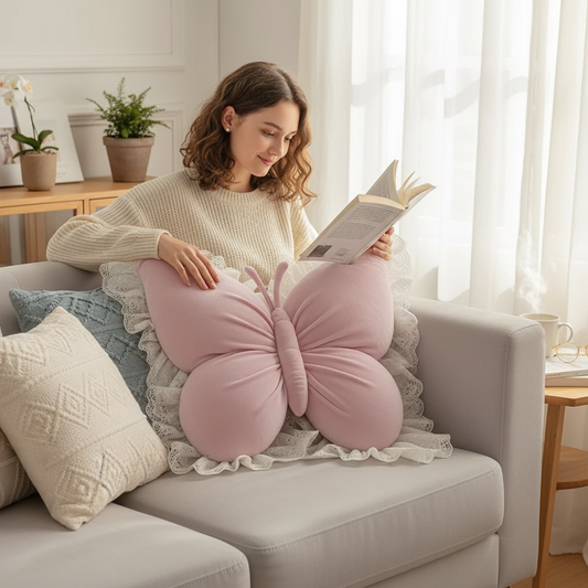 Velvet & Lace Butterfly Cushion