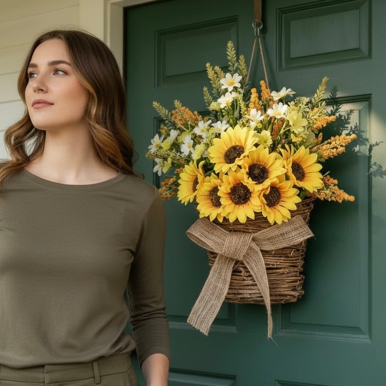 Spring Sunflower Basket Wreath