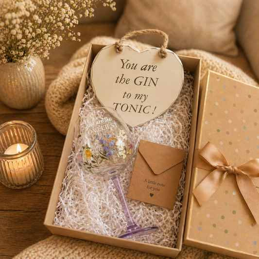 “You Are The Loveliest” Floral Wine Glass & Gin to My Tonic Plaque