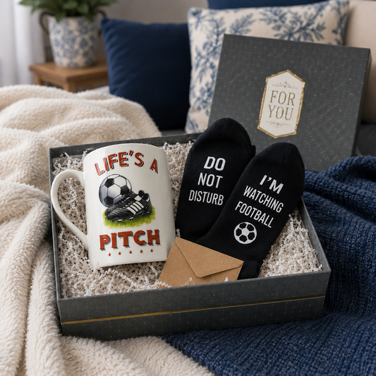 Football Gift Set for Him – Mug & Funny Socks Gift Box