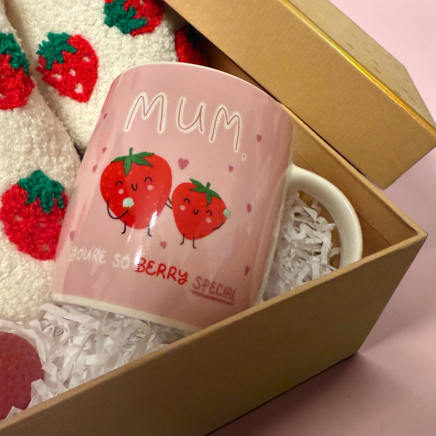 Strawberry Themed Slipper Mug & Candle Gift Set