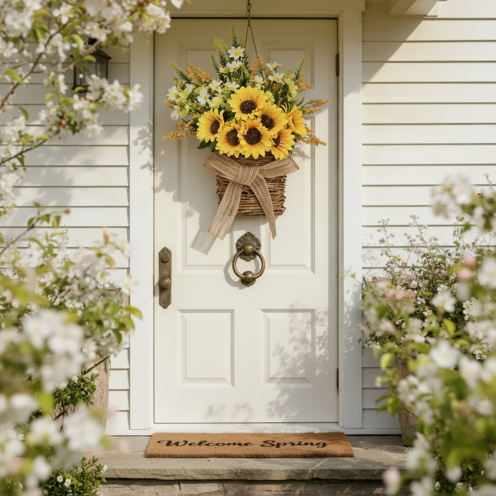 Spring Sunflower Basket Wreath