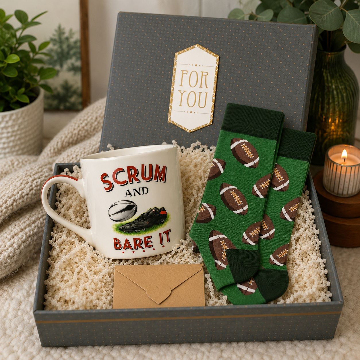 SCRUM and Bare It Rugby Gift Set – Mug & Football Socks Gift Box