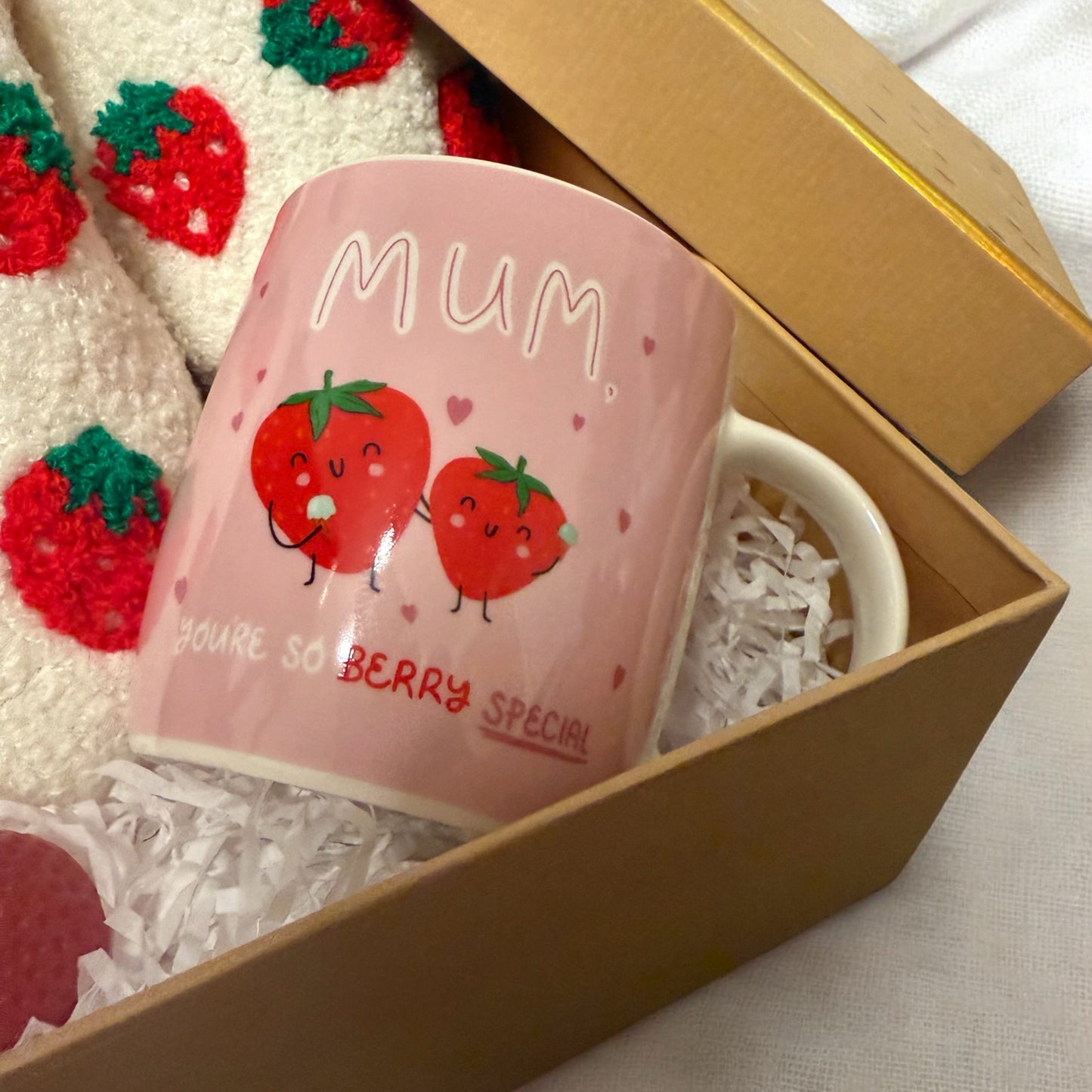 Strawberry Themed Slipper Mug & Candle Gift Set