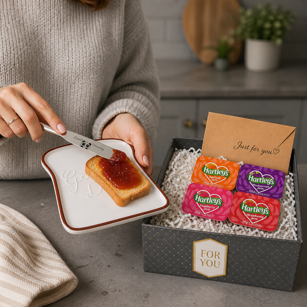 Good Day Breakfast Gift Set – Toast Plate, Butter Knife & Jam