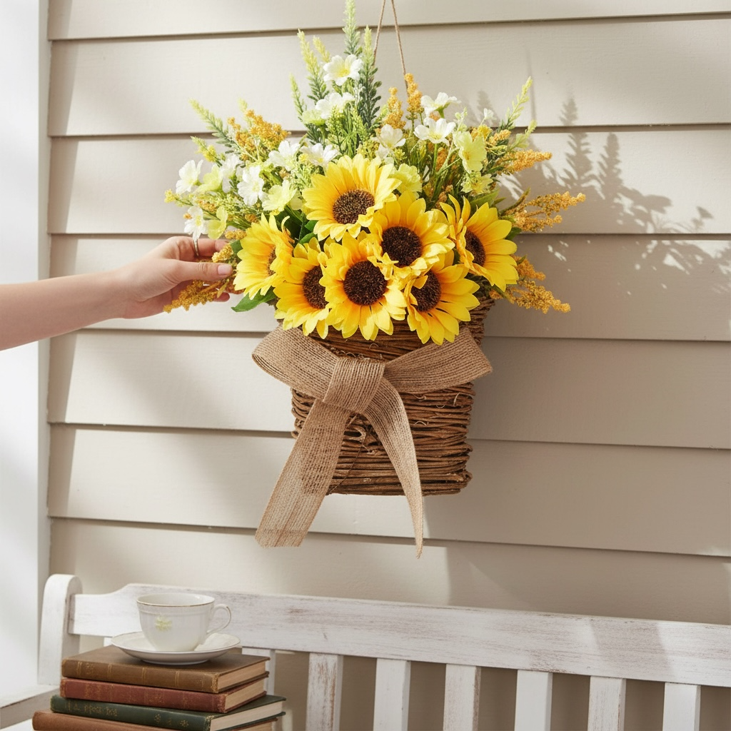 Spring Sunflower Basket Wreath