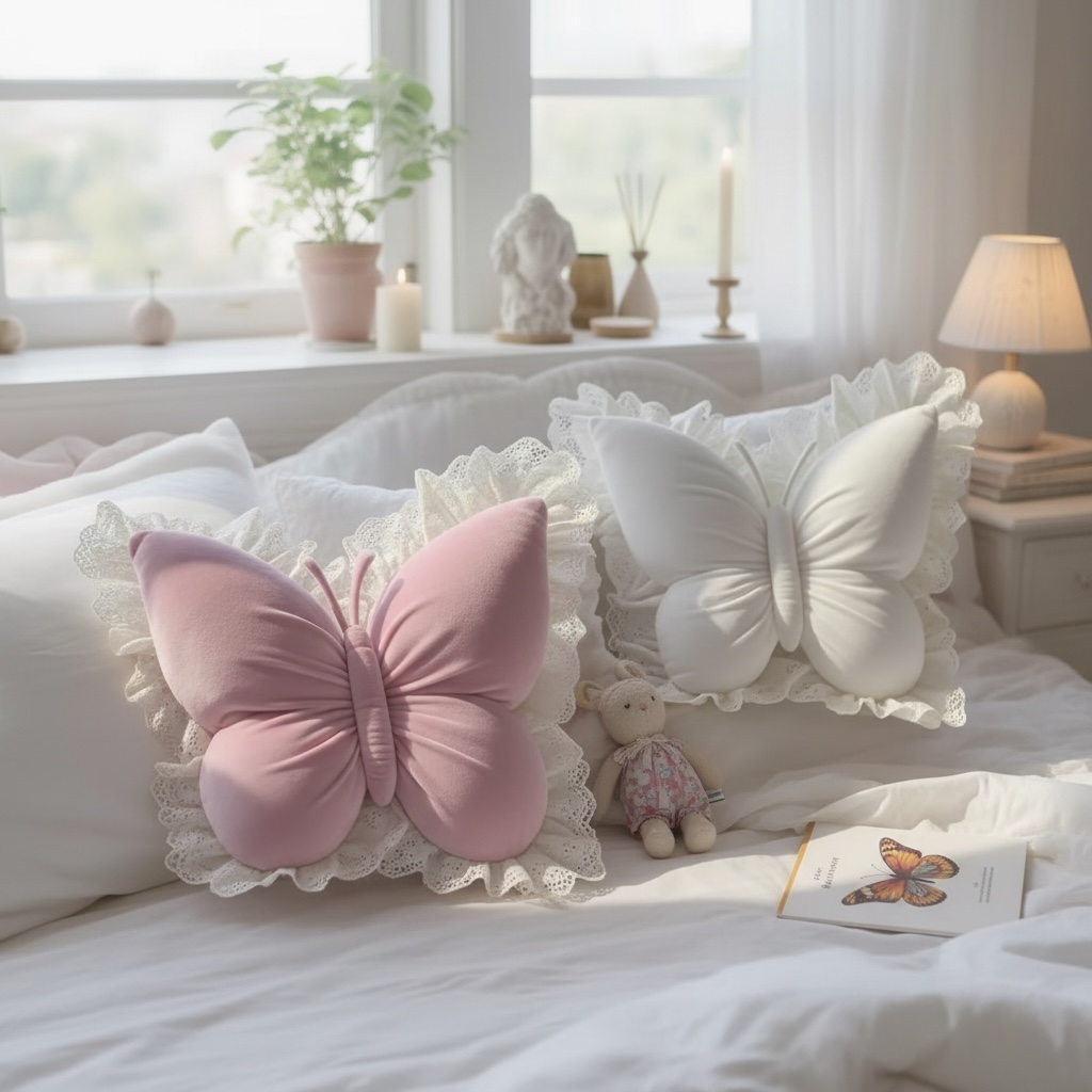 Velvet & Lace Butterfly Cushion