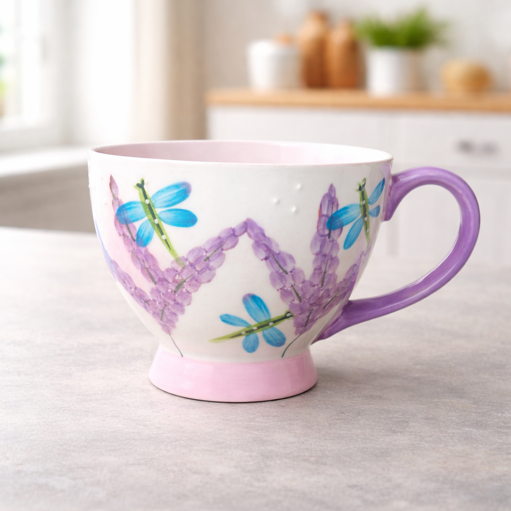 Hand-Painted Dragonfly Fine China Mug Set