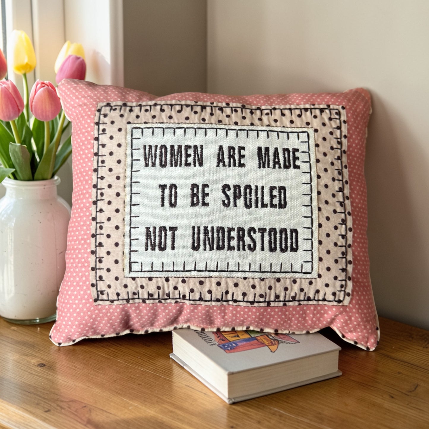 Pink Slogan Keepsake Cushion