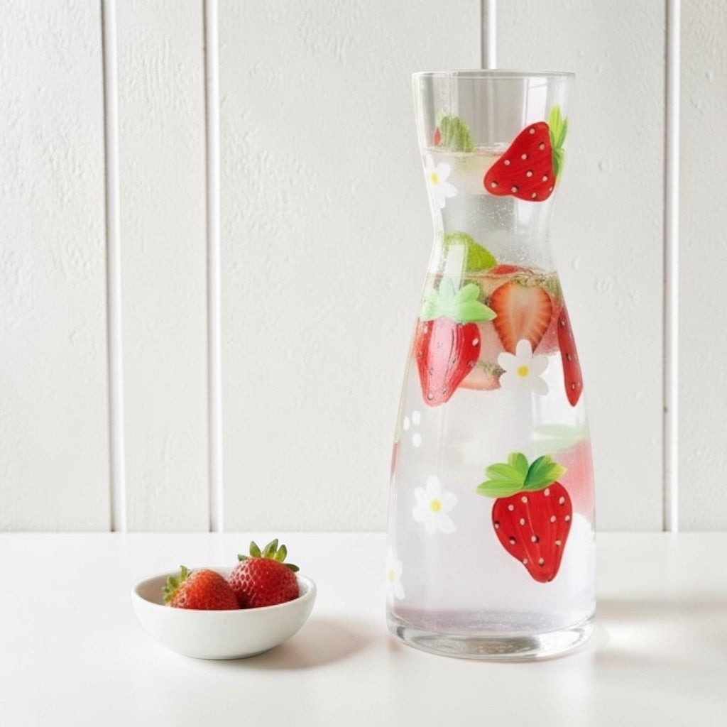 Hand-Painted Strawberry & Daisy Carafe / Vase