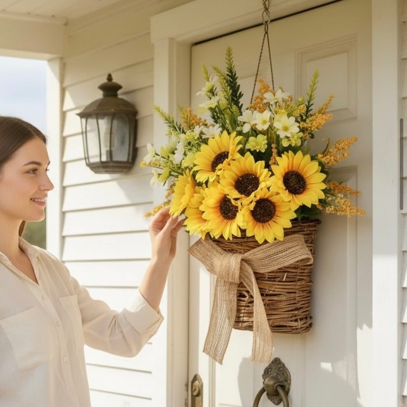 Spring Sunflower Basket Wreath
