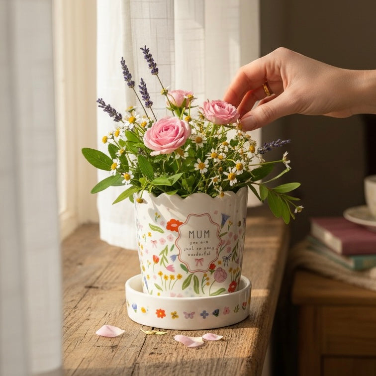 Charming Mum Plant Pot / Vase & Tray