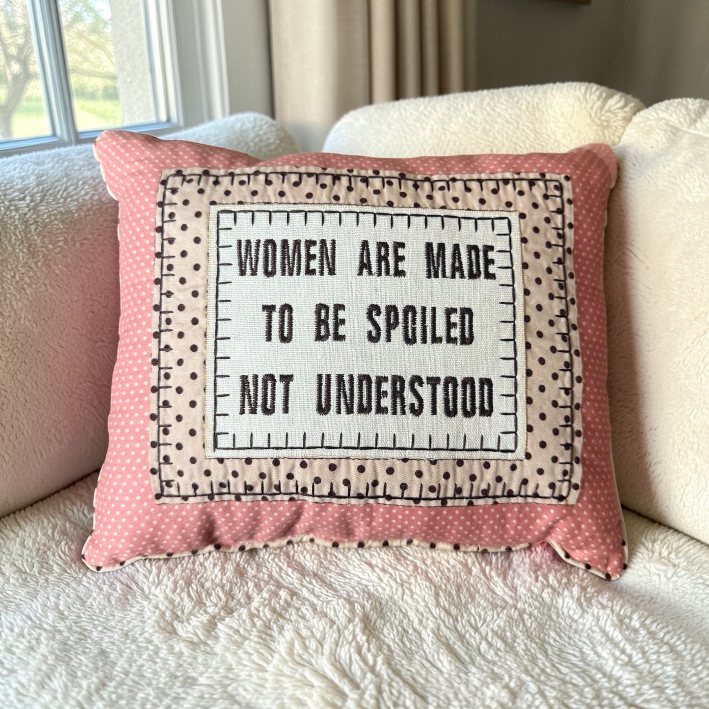 Pink Slogan Keepsake Cushion