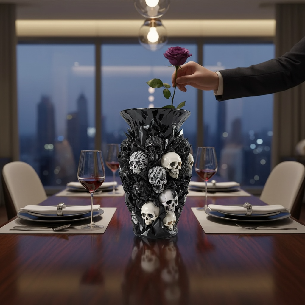 Black & Silver Skull Vase