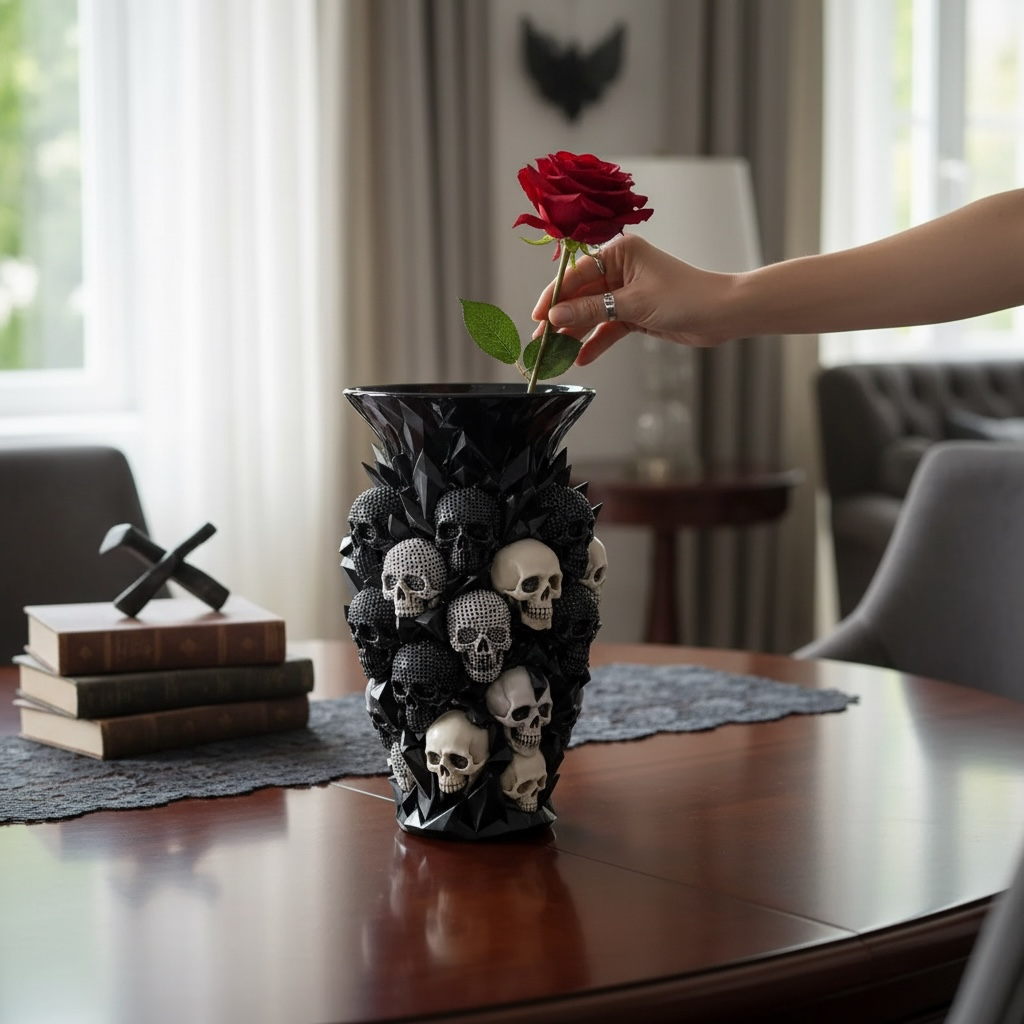 Black & Silver Skull Vase