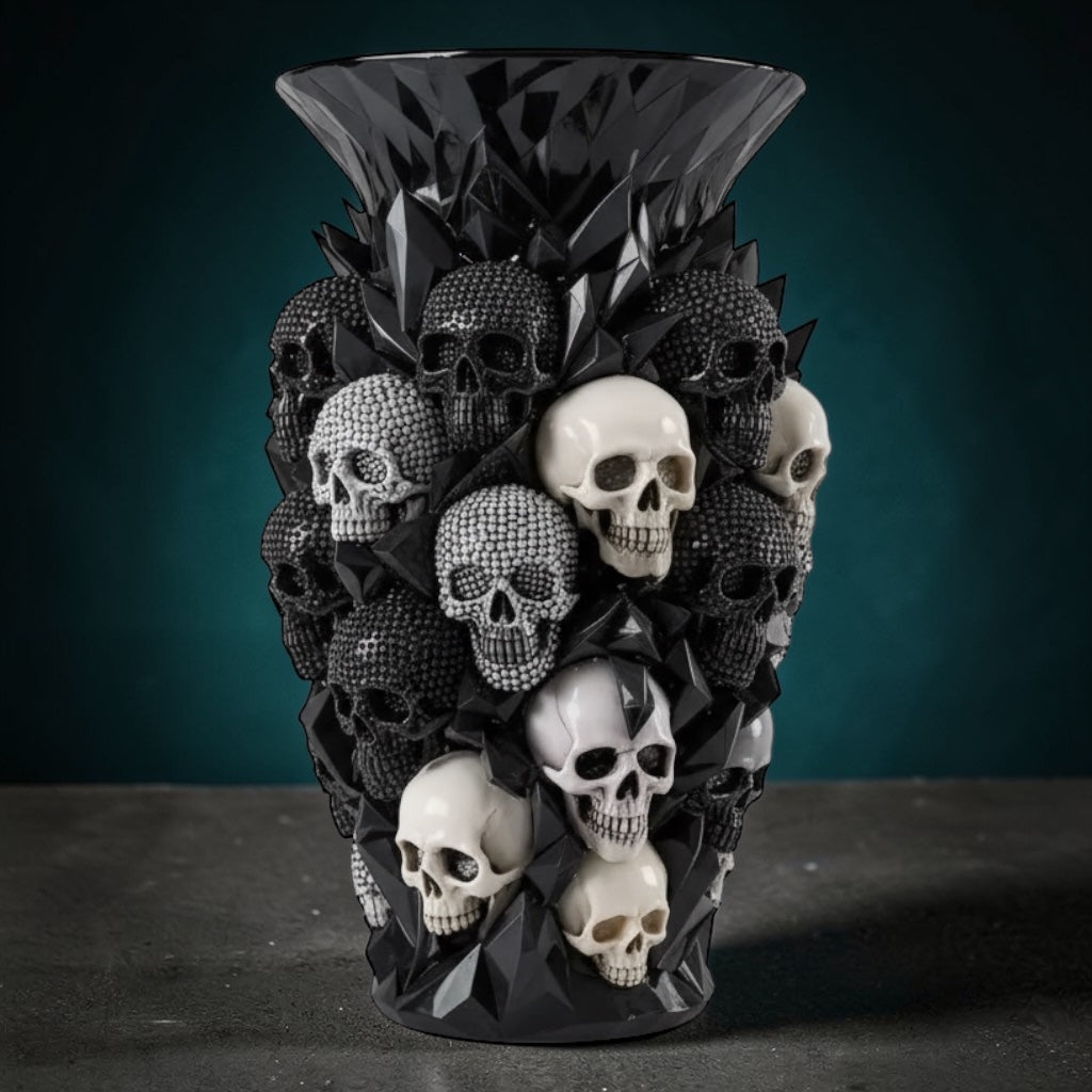 Black & Silver Skull Vase