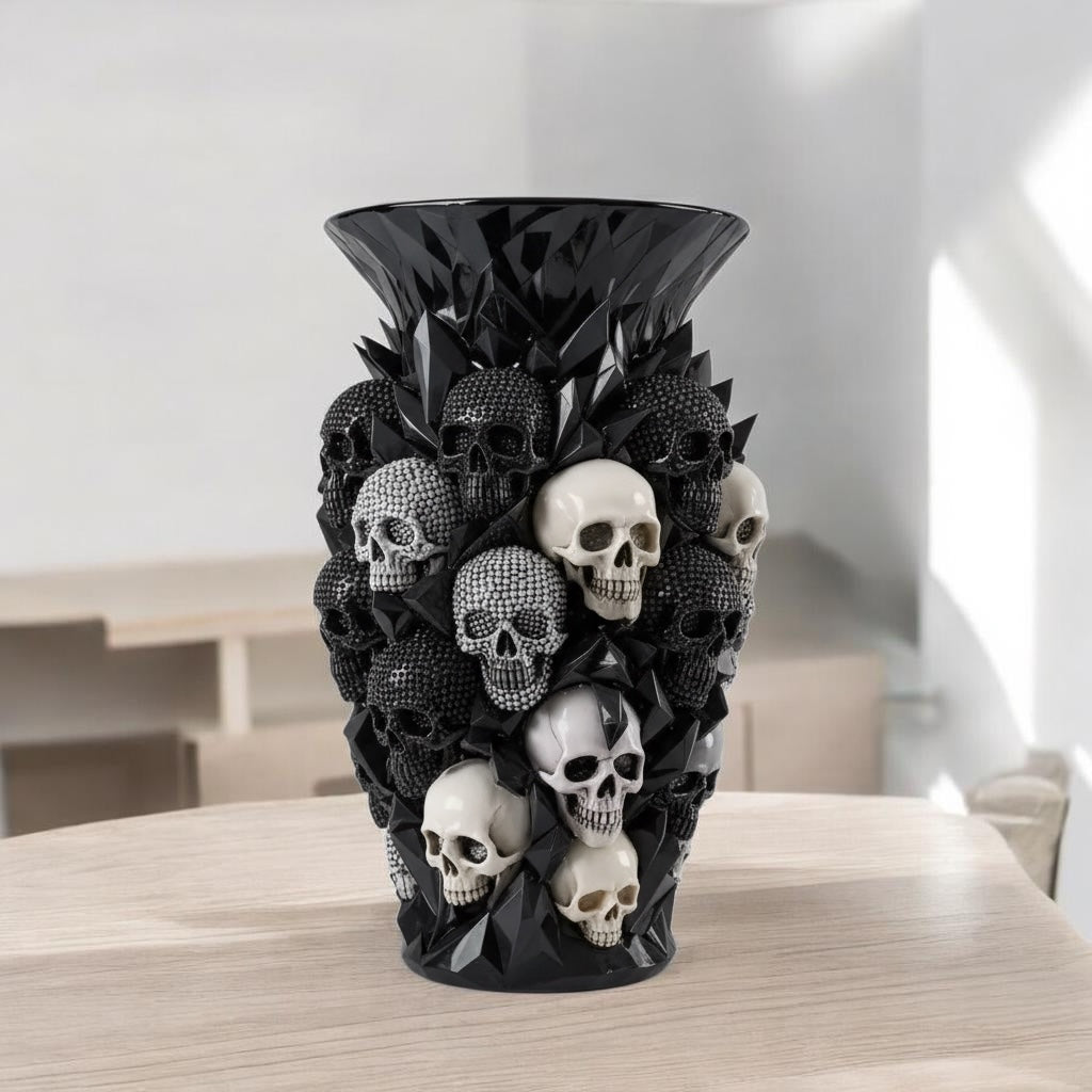 Black & Silver Skull Vase