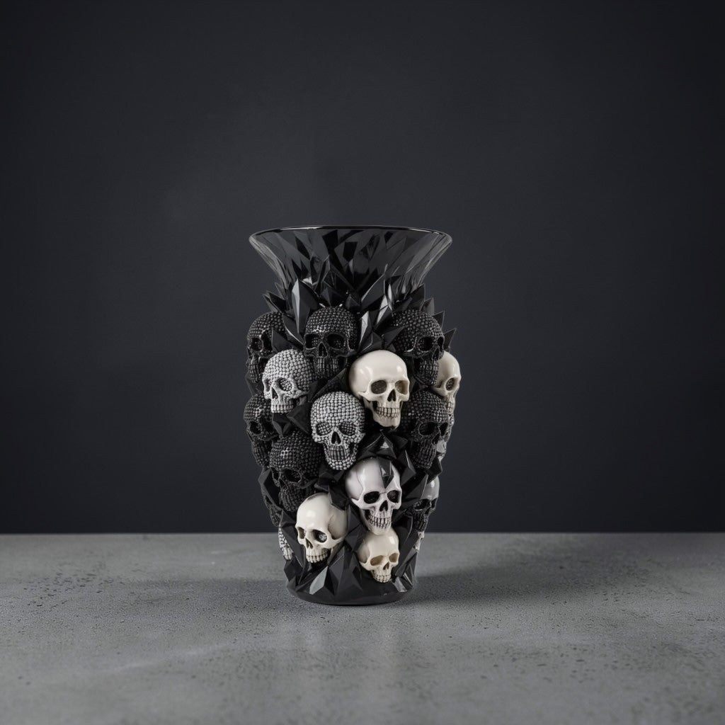 Black & Silver Skull Vase