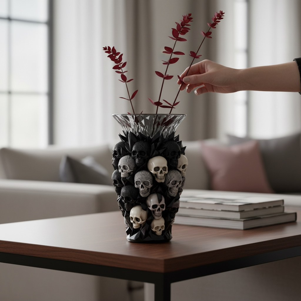 Black & Silver Skull Vase