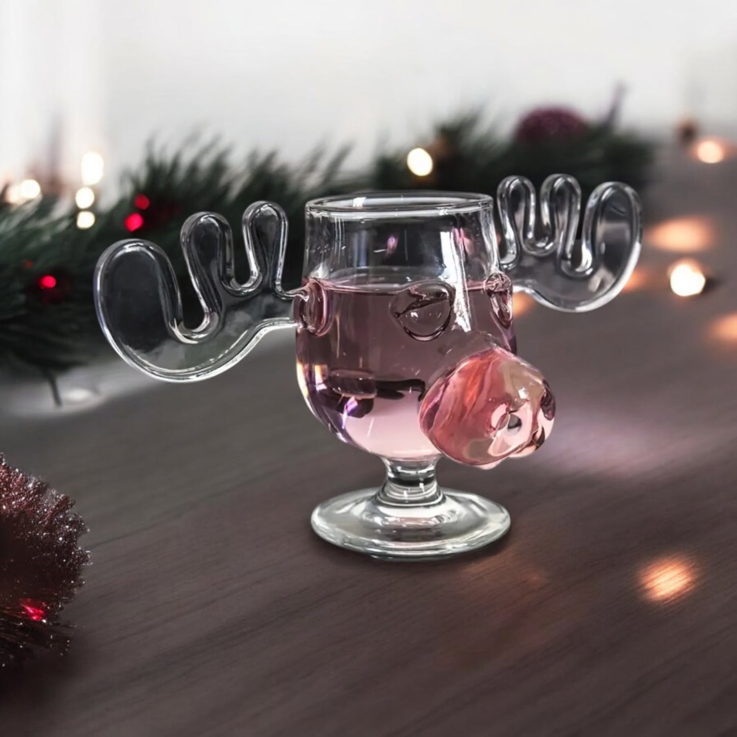 Christmas Reindeer Head Drinking Glass
