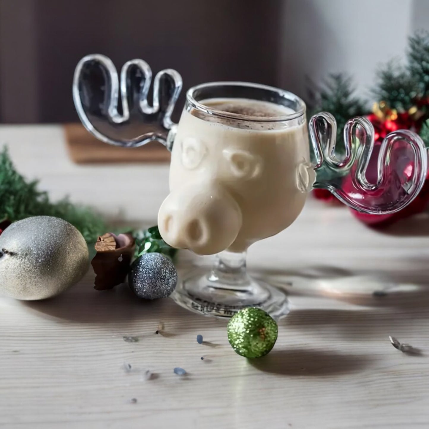 Christmas Reindeer Head Drinking Glass