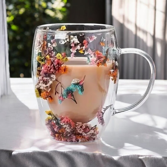 Set Of Two Floral Double Wall Cups