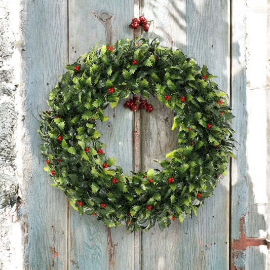 Holly & Red Berry Winter Wreath