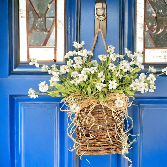 Cream Wildflower Basket Door Wreath