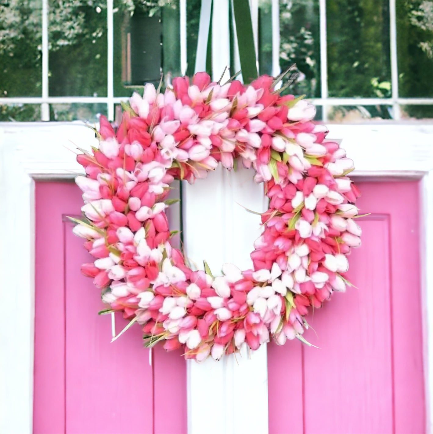 Handmade Pink & White Tulip Wreath