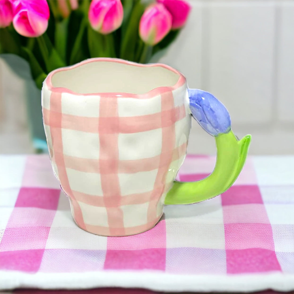 Tulip Handle Chequered Mug