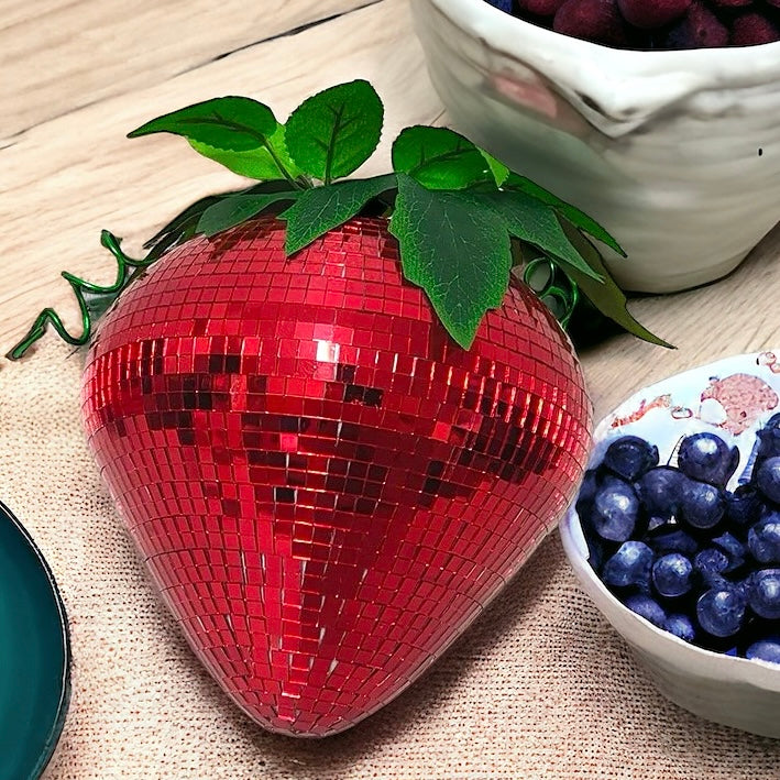 Mosaic Disco Ball Strawberry Ornament