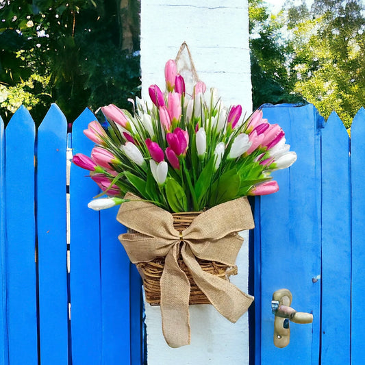 Tulip & Grapevine Basket Spring Door Wreath
