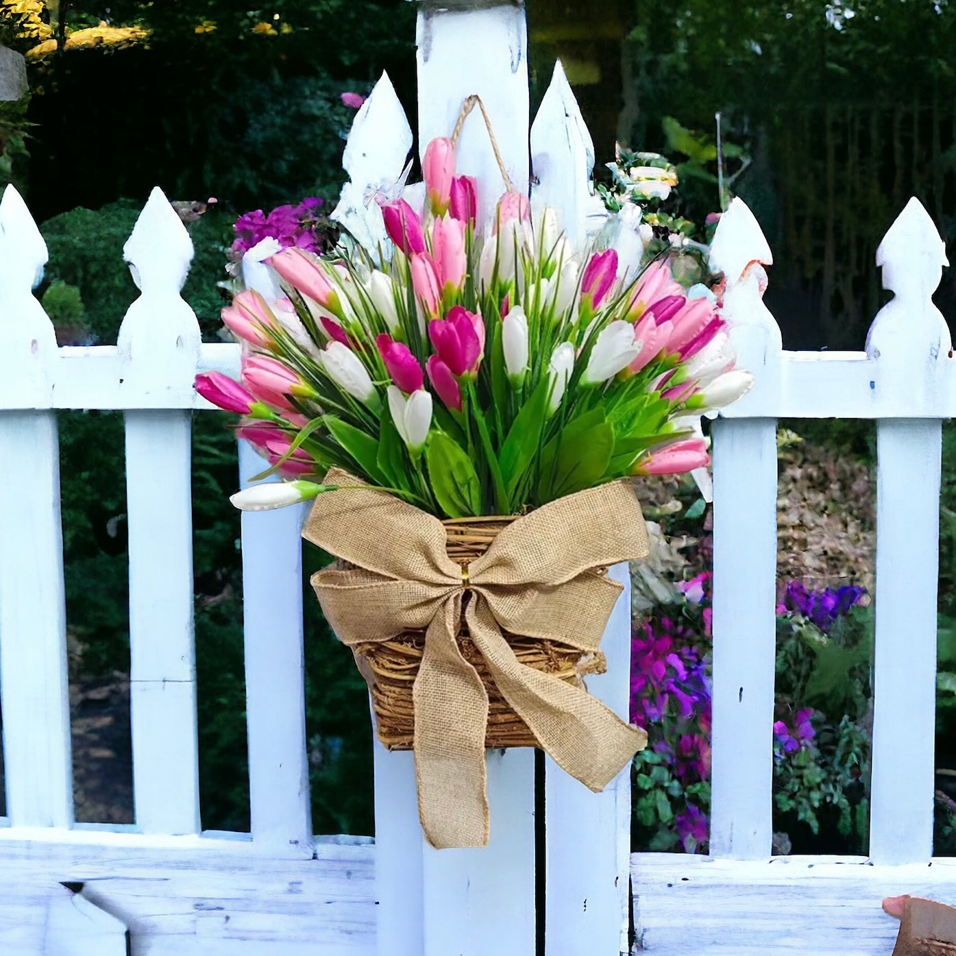 Tulip & Grapevine Basket Spring Door Wreath