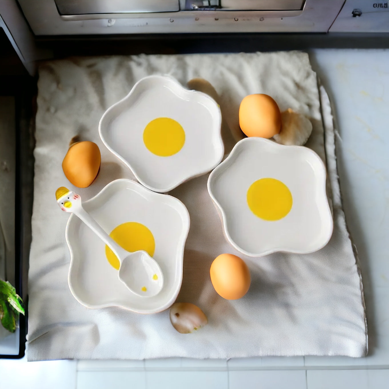 Sunny Side Up Egg Shape Plate & Spoon