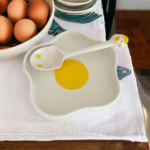 Sunny Side Up Egg Shape Plate & Spoon