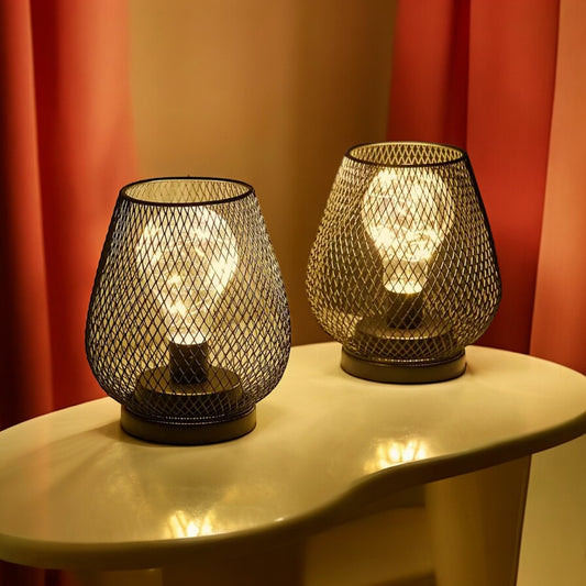 Set Of 2 Steel Battery Operated Lamps