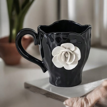 Premium Black & White Flower Mug
