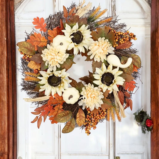 Large Autumn Rattan Pumpkin Wreath