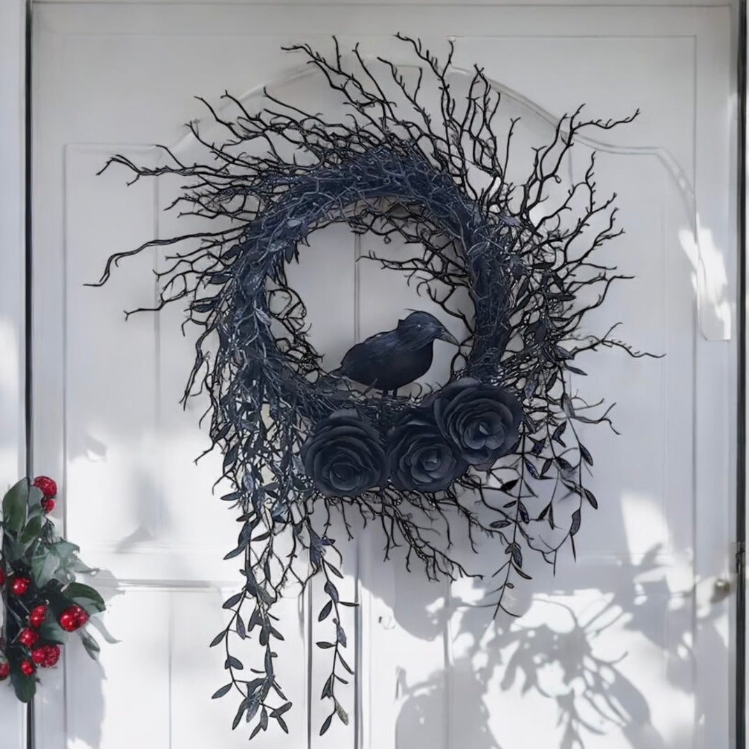 Spooky Raven Halloween Branch Wreath