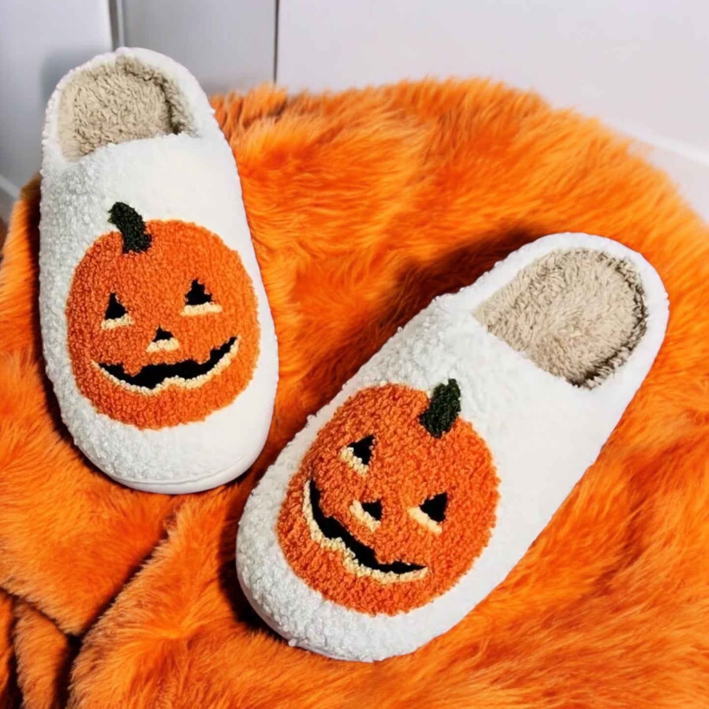 Plush Pumpkin Halloween Family Slippers