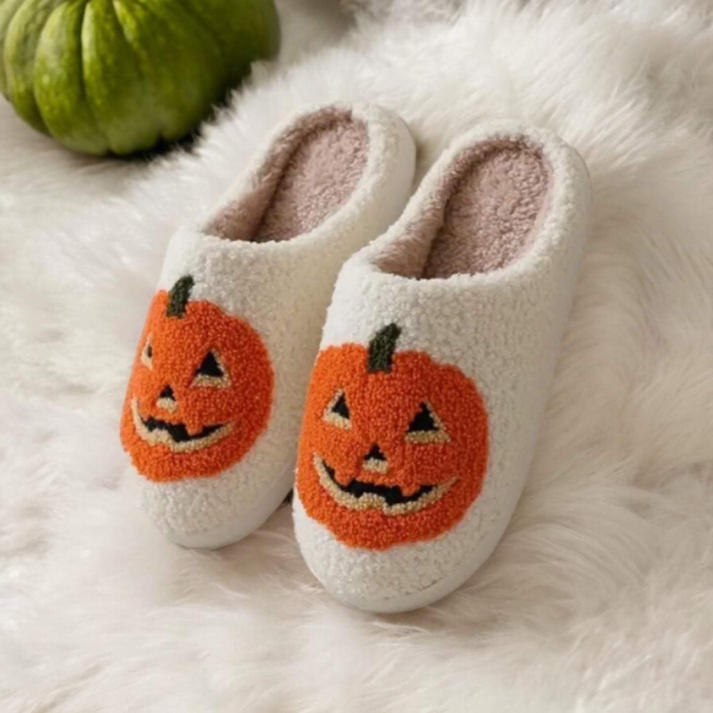 Plush Pumpkin Halloween Family Slippers