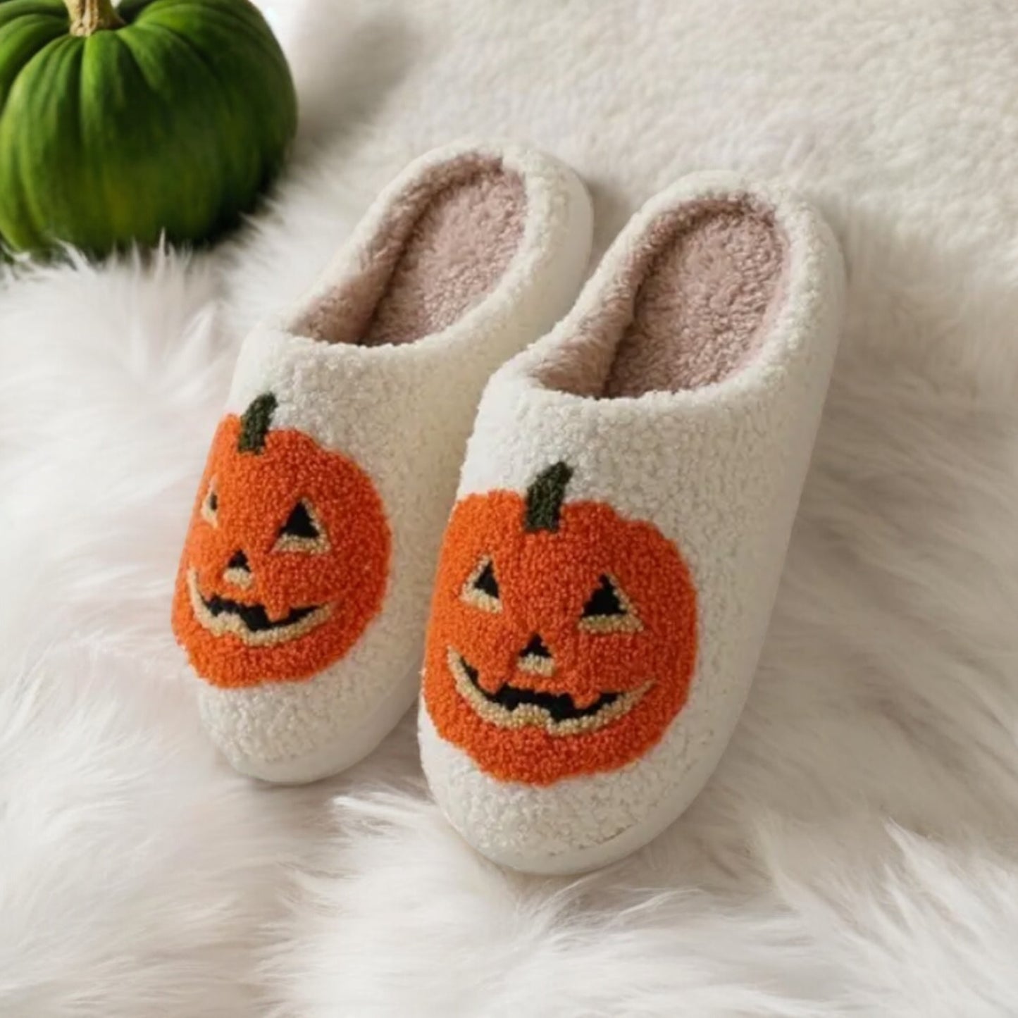 Plush Pumpkin Halloween Family Slippers